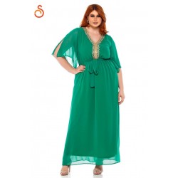 Πράσινο φόρεμα Sugar με χρυσό κέντημα