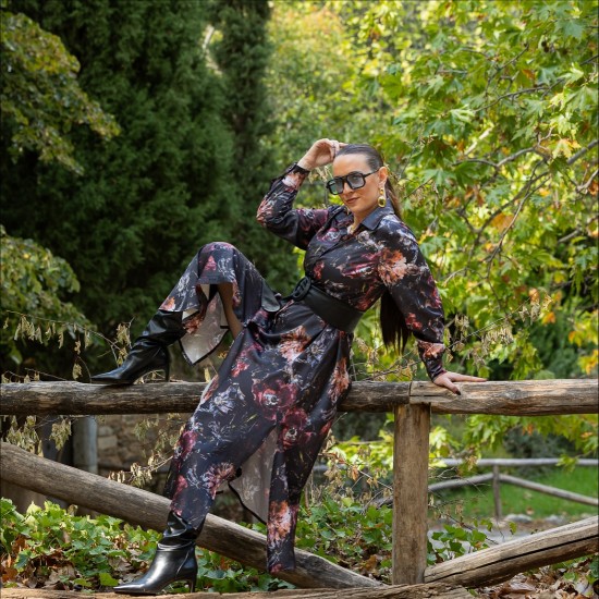 Εμπριμέ σατέν μάξι σεμιζιέ