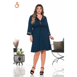 Μπλε κρουαζέ φόρεμα Sugar με δερματίνη λεπτομέρειες