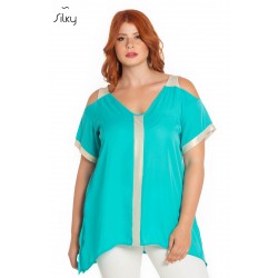 Τιρκουάζ μπλούζα Silky με ανοίγματα στους ώμους