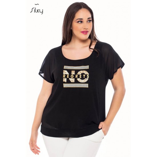 Μαύρη μπλούζα Silky με χρυσό κέντημα