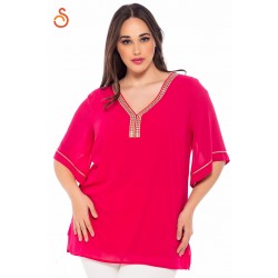 Φούξια μπλούζα Sugar με χρυσό κέντημα
