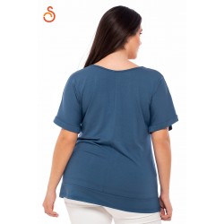 Ίντιγκο μπλούζα Sugar με τριχρωμία στους ώμους