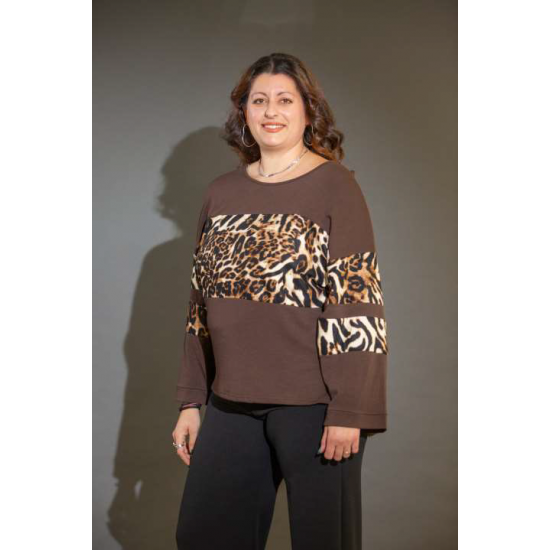 Καφέ μπλούζα με φάσες animal print