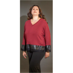 Μπορντό μπλούζα με δερματίνη τελείωμα