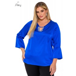 Μπλε ρουά μπλούζα Silky με στρας