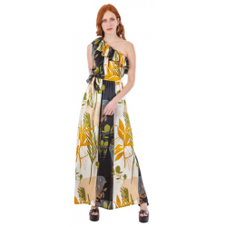 Φλοράλ σατέν φόρεμα Platinum με έναν ώμο