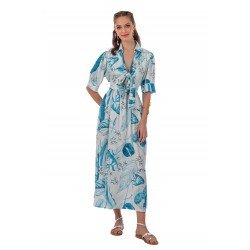 Εμπριμέ μίντι φόρεμα Platinum με δέσιμο στο μπόυστο