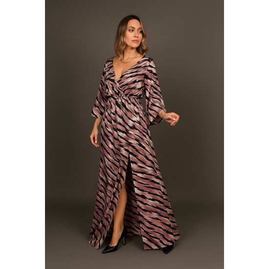 Εμπριμέ μάξι σατέν φόρεμα