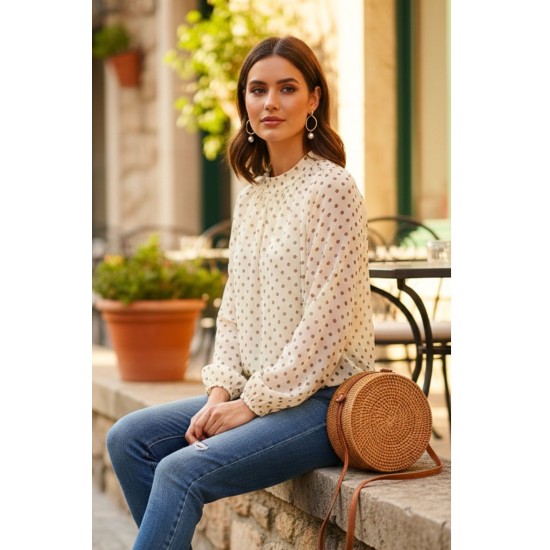 Πουά μπλούζα με μάο γιακά