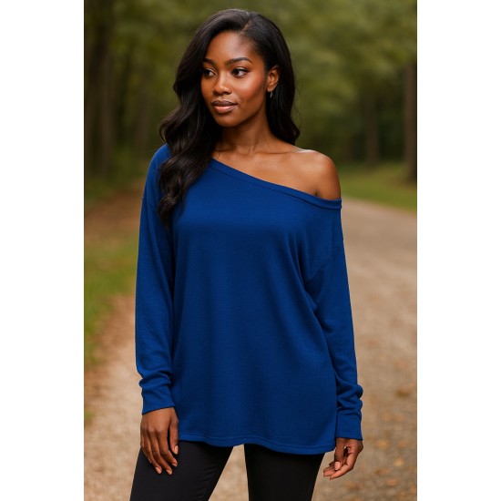 Μονόχρωμη μπλούζα με ανοιχτό ώμο