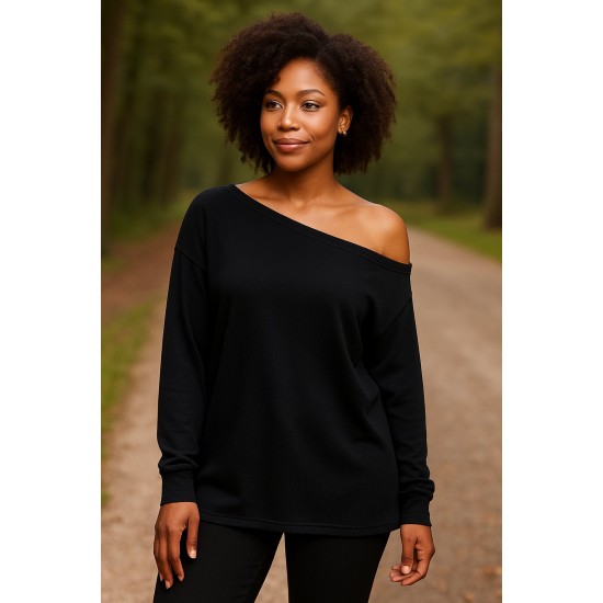 Μονόχρωμη μπλούζα με ανοιχτό ώμο