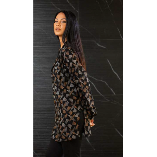 Εμπριμέ πουκαμίσα με μάο γιακά