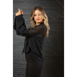 Μαύρη μπλούζα με διαφάνεια στα μανίκια