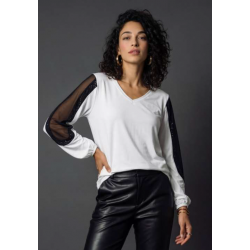 Μπλούζα με διαφάνεια και παγιέτες στα μανίκια