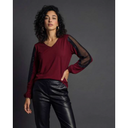 Μπλούζα με διαφάνεια και παγιέτες στα μανίκια