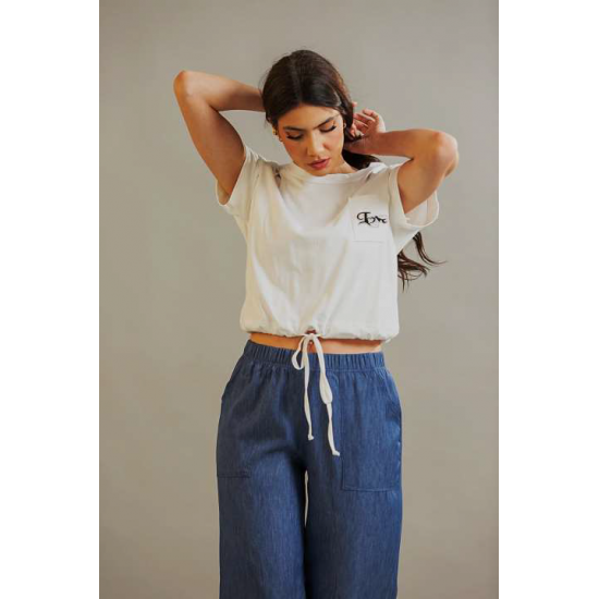 Μπλούζα με τύπωμα και κορδόνι στη μέση