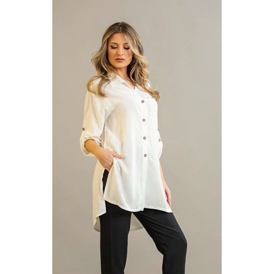 Λευκό μακρύ πουκάμισο