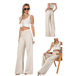 Μπεζ wide leg παντελόνι