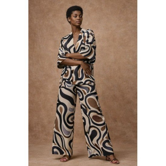 Εμπριμέ σετ κιμονό-παντελόνα